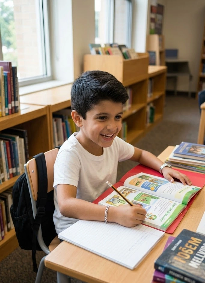 Niño feliz en clases de regularización primaria